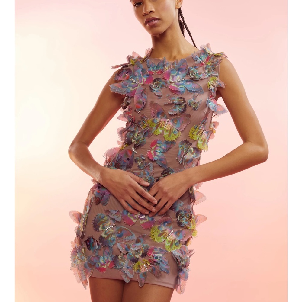 WORN ONCE!!! Cynthia Rowley Butterfly Appliqué Embellished Mini Dress